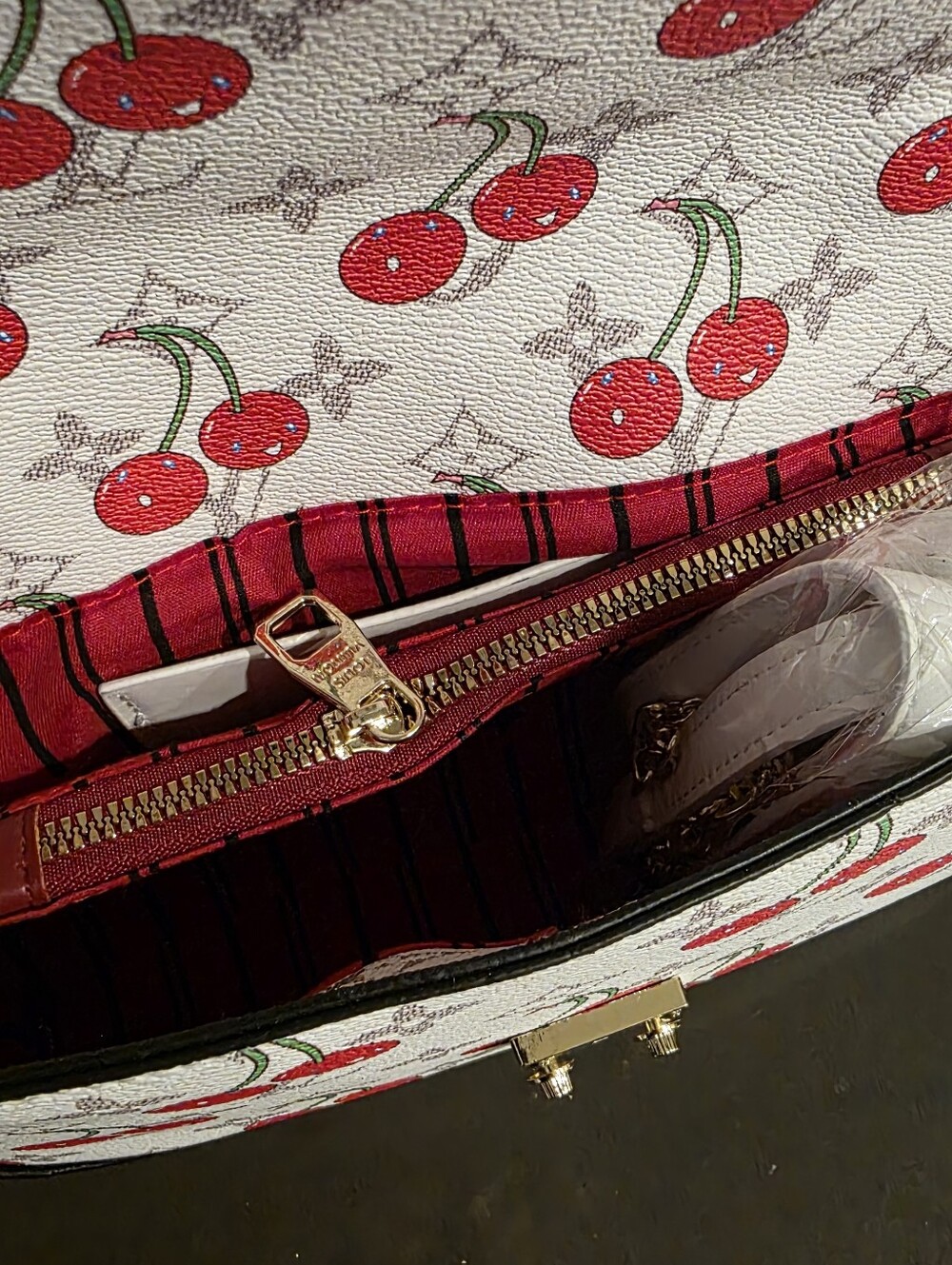 Cherry Print Crossbody Bag with Gold Hardware - Picture 5 of 5